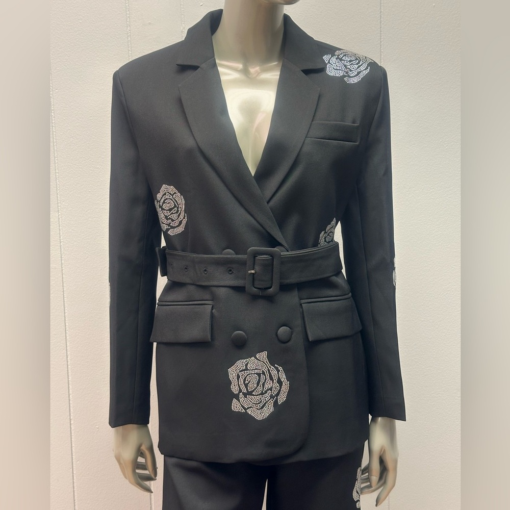 Flo Rho Black Rhinestone Detail 2pc Pants Suit - Picture 2 of 11